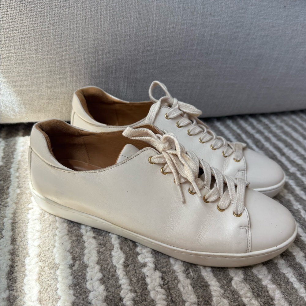 Sezane Jack Trainers Casual Cream Leather Lace-Up Sneakers Size 11
